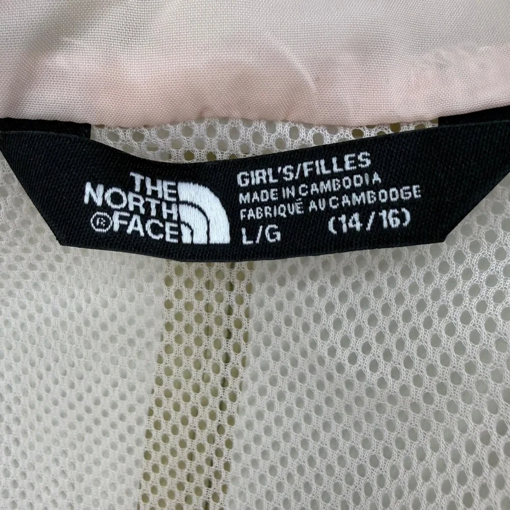 The North Face Girls Large Green DryVent Hooded Rain Jacket Pink Lining L 14/16